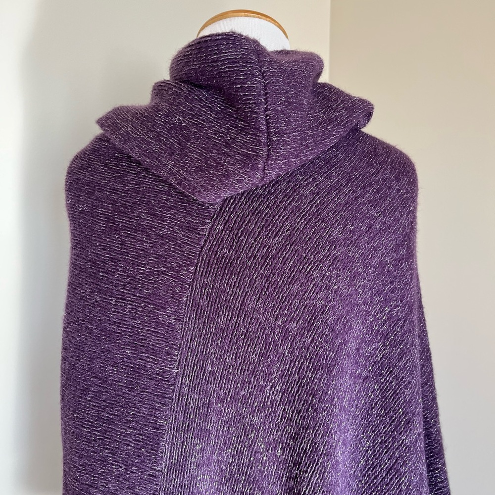 Chico's Purple & Silver Metallic Cowl Neck Poncho with Fringe OS - Picture 7 of 9